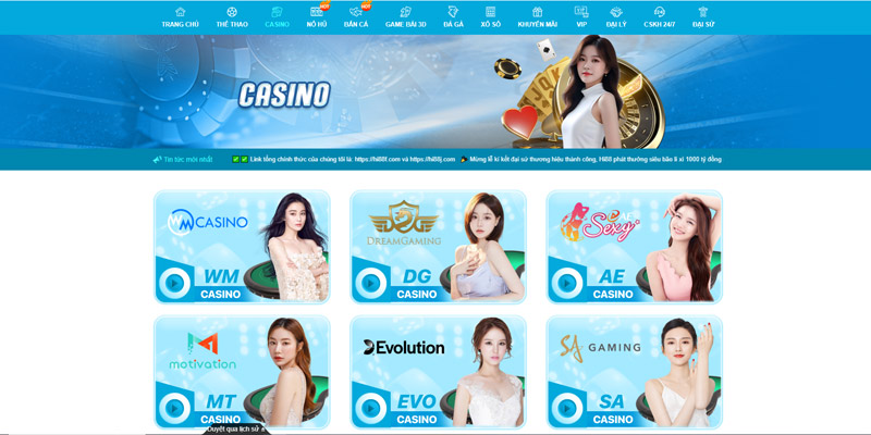 Sảnh casino với nhiều tựa game hot được người chơi săn đón